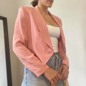 100% silk pink cropped blazer